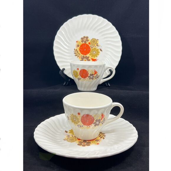 Tempo By Scio Vintage Yellow Orange Floral Cup And Saucer Set Of 2 Retro - Picture 1 of 14
